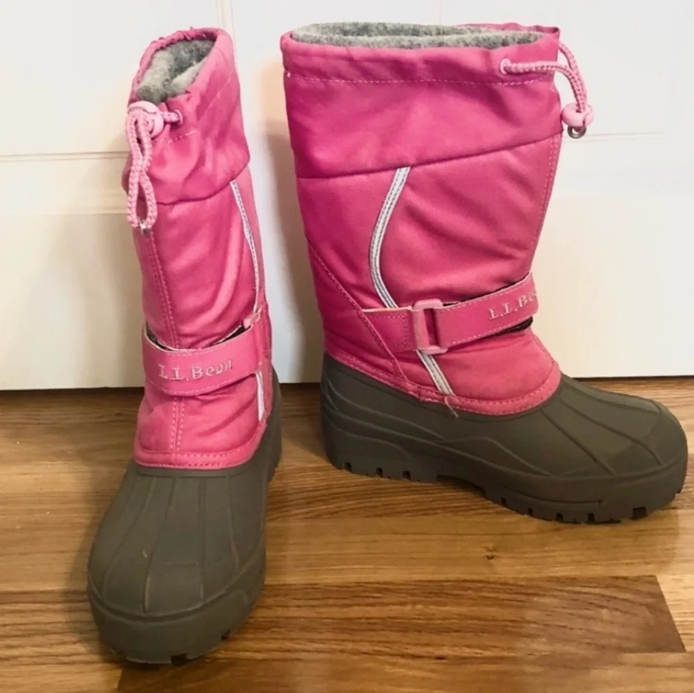 L.L. Bean girl's boots pink gray silver rain snow Northwoods size 4